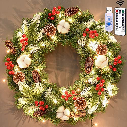 Amazon.co.jp: YYDX 18インチの正面玄関のクリスマスリース、リモコン